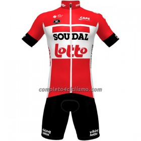 Completo Maglia + Pantaloncino con bretelle 2022 Lotto Soudal Manica Corta Rosso Bianco